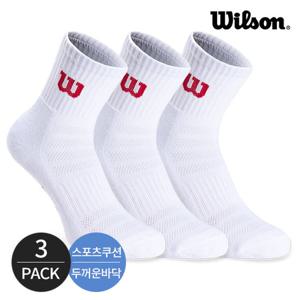 윌슨 여성 스포츠 쿠션 심플 발등메쉬 중목양말 3P_WH/RD