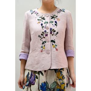 [비꼴리끄]린넨 자수 노카라 자켓 B232WJ1020