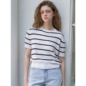 [올리브데올리브]어깨주름퍼프소매 단가라 니트티(OK4XP649-DG-EL)