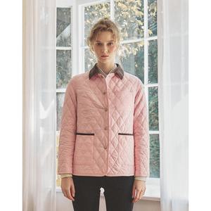 헤지스 여성 24FW 클리어런스퀼팅 핑크 코듀로이 배색 숏 퀼팅 점퍼 HSJU4DC93P1