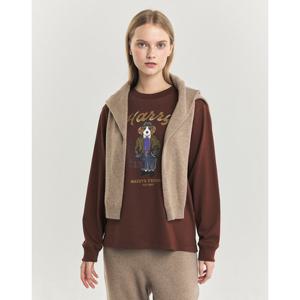 헤지스 여성 24FW 클리어런스면100% 브라운 프린트 배색 긴소매 티셔츠 HSTS4D908W2