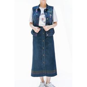 [비꼴리끄(여성)]데님 에스닉 자수 스커트 B242DK2040