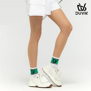 듀빅 여성 면 로고 컬러 블록 크루 삭스 DF1WAO801AG