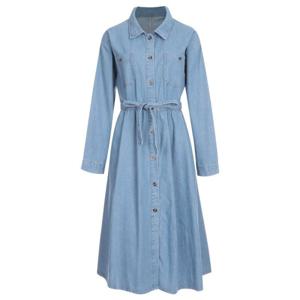 [샵앤]여성 도나 데님 벨티드 롱 원피스 SS-WDR-773-연청