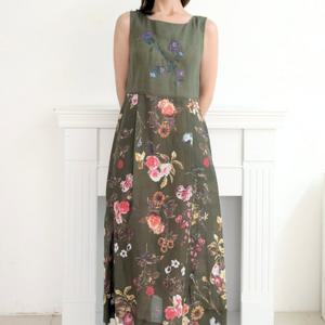 [비꼴리끄]린넨 앞자수 민소매 원피스 B252WO3220