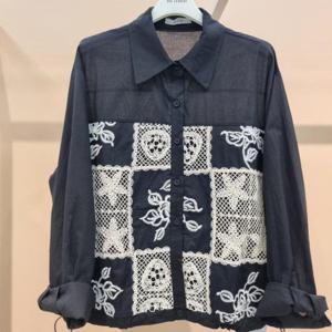 Destijl HC34 앞판펀칭레이스 밑단스트링 짧은 남방 셔츠블라우스 D2533bl10