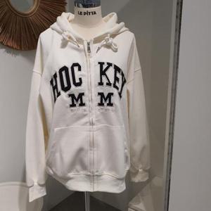 르피타 HC06 루즈핏 박시 자수 후드 집업(아이보리) L254UJPA01