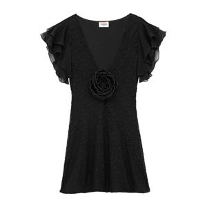 생로랑 자수 뮤슬린 브이넥 미니 원피스 842362 Y3K47 1000