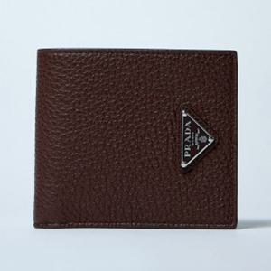 26 SS 프라다 트라이앵글 플래크 로고 그레인 레더 월렛 반지갑 브라운 2MO513 2E54 F0038