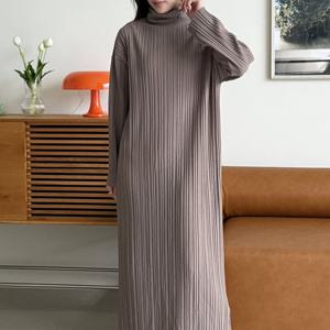 [샵앤][샵앤] 국산 여성 하이넥 플리츠 긴팔 롱원피스 LL-WDR-49