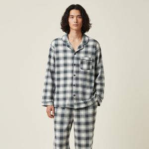 바풀 HY FX 188677 남성 피치기모 카라잠옷 상하세트 - 블랙 앤 브라운체크