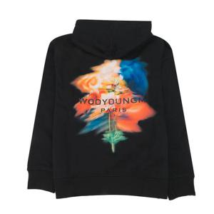 우영미 스웨잉 플라워 남성 후드 티셔츠 블랙 아이보리 W243TS36723B