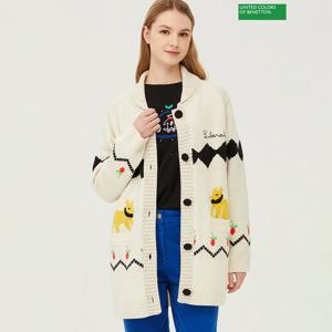 베네통 자카드 롱 니트 가디건 BAKC09411