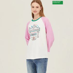 베네통 래글런 배색 자수 티셔츠 BATS10411