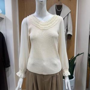 클리지 DP01 브이넥 펄 레이스 니트 CQ2WKT23