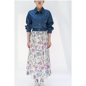 [비꼴리끄(여성)]데님 배색 린넨 프린트 스커트 B242WK2100