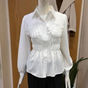 클리지 DP01 카라 허리 밴딩 셔링 블라우스 CQ2WBL02