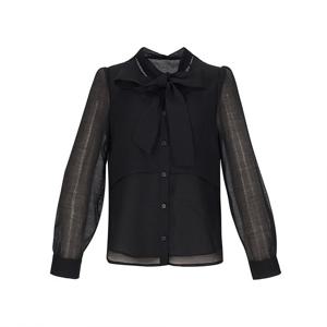 [숲]타이 탈착 앞 이중 덧장 블라우스 SC3LSM2