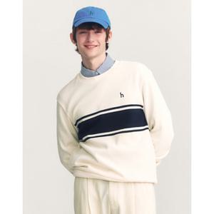 헤지스 남성 24FW 반값세일스테디셀러 크림 컬러배색 면 긴팔티셔츠 WHTS4D345CR