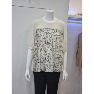 벨리시앙 세이브존04 프린트 배색  플리츠 블라우스 BL3203