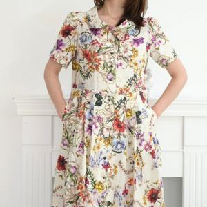 [비꼴리끄]린넨 라운드 카라 하프 슬리브 원피스 B252WO3300