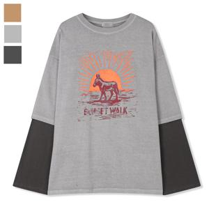 남자 선셋 피그먼트 레이어드 긴팔 티셔츠 ML-TSA-Q002-그레이