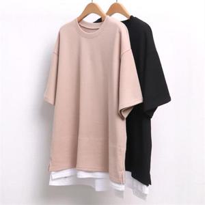 [강물처럼]빅사이즈사랑해요 5041L208 면 데일리 배색 반팔 WW (