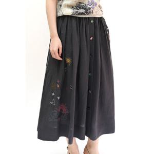 [비꼴리끄(여성)]린넨 솔리드 자수 개더 스커트 B242WK3080