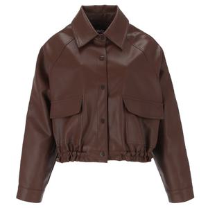 [에이비에프지]밑단 셔링 포인트 오버핏 숏 레더 라이더 재킷 APZ5HL01G