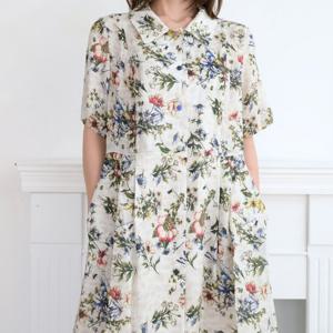 [비꼴리끄(여성)]린넨 프린트 카라 원피스 B252WO2310