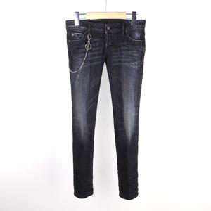 여성 체인진 블랙 스키니크롭 S75LA0522