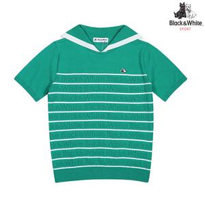 [블랙앤화이트] 여성 세일러카라 로고 스카시 반팔 스웨터 2725LZKR_GREEN