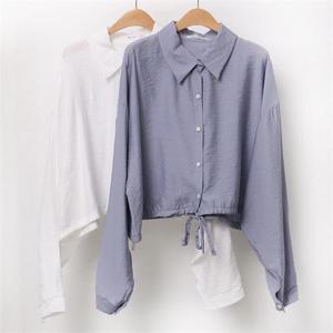 [강물처럼]빅사이즈사랑해요 9312L203 샤틴 끈조절 크롭셔츠 NN