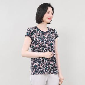 애비뉴투지 엄마옷 잔 꽃 실켓 면 여름 짧은 반팔 티셔츠 A04361