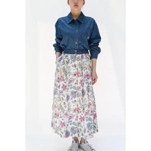 [비꼴리끄(여성)]데님 배색 린넨 프린트 스커트 B242WK2100