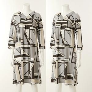 와코루 세련된 기하학나염 폴리스판 여성 이지웨어 원피스(WGN371W)