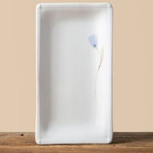 이천도자기 청꽃고백자 접은 생선접시 대 25cm 생선구이접시 구이접시 직사각접시 한식접시 혼수접시 한식