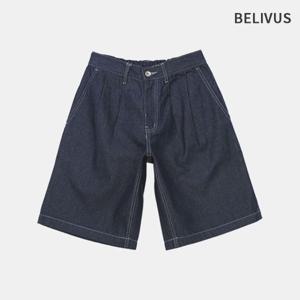 빌리버스 남자 버뮤다 데님 팬츠 뒷밴딩 핀턱 생지 반바지 BSUQP002