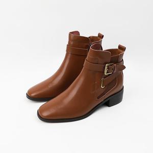 [신난다슈] 여성 앵클부츠 4cm 여자 숏 앵글 부츠 소가죽 통굽 발편한 쿠션 GDR253039 브라운