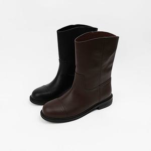 [신난다슈] 여성 미들 부츠 3cm 2종 여자 하프 플랫 미디 부츠 발편한 통굽 낮은굽 FL257012