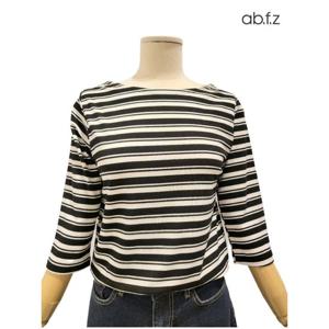 [에이비에프지]립넥 스트라이프 7부 티셔츠 APZ3HK38I