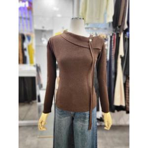 밸리걸 세이브존01 오프숄더 끈장식 슬림 골지 니트 612031-1