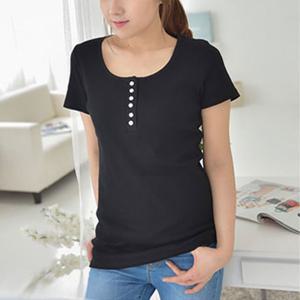 [마미누리]반팔 골지단추 수유티 임부복 상의 임산부 여름 수유복 옷