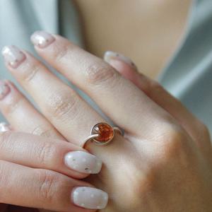 바이데이지 라운드 호박 세팅 실버 반지 Br0363