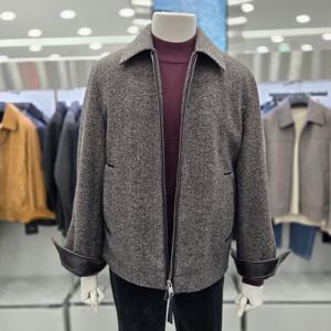 [앤드지]인조가죽 배색 포인트 울 싱글 크롭자켓 BSF4KG1301 BR