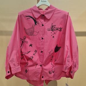 라티움 HC34 여름간절기 프린팅나염벌룬소매루즈핏면혼방셔츠 T2621bl01