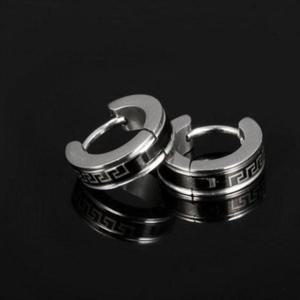 패션귀걸이 커플 서클 검은 패턴 링 귀걸이-화이트