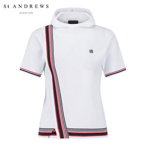 [세인트앤드류스] 여성 컬러 배색 라인 미니 후드 반팔 니트 821F1SR105_WH