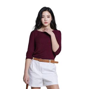 골피아 LX21SNT4W_BUR 여성 클래식 라운드넥 반팔 니트 셔츠