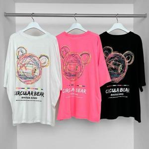 [강물처럼]빅사이즈나염티 Q755L503 네온베어레터링반팔티 NM (3